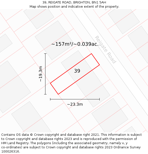 39, REIGATE ROAD, BRIGHTON, BN1 5AH: Plot and title map