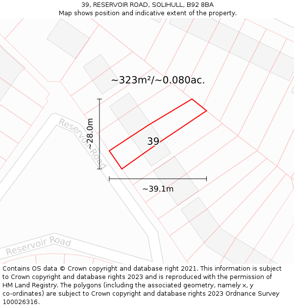 39, RESERVOIR ROAD, SOLIHULL, B92 8BA: Plot and title map