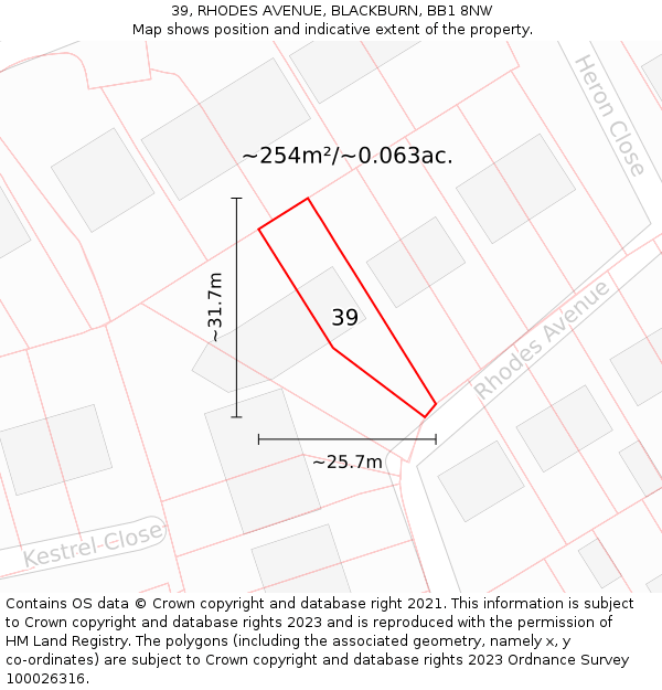 39, RHODES AVENUE, BLACKBURN, BB1 8NW: Plot and title map