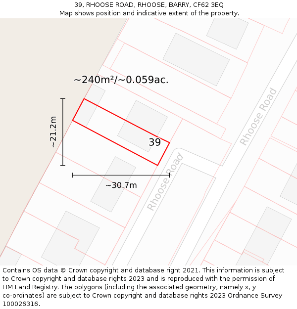 39, RHOOSE ROAD, RHOOSE, BARRY, CF62 3EQ: Plot and title map