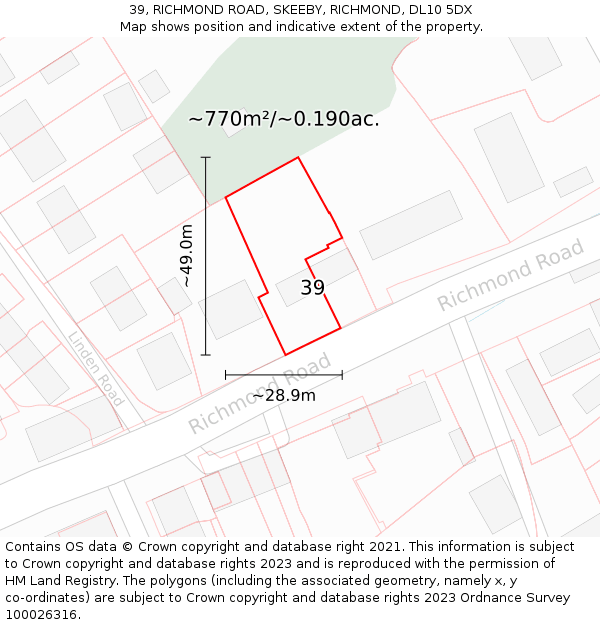 39, RICHMOND ROAD, SKEEBY, RICHMOND, DL10 5DX: Plot and title map