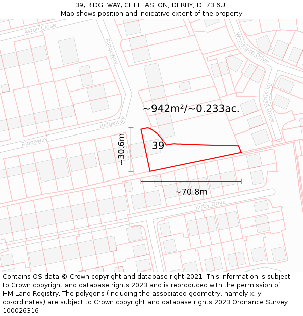 39, RIDGEWAY, CHELLASTON, DERBY, DE73 6UL: Plot and title map