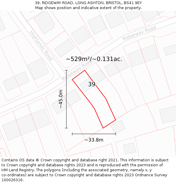 39, RIDGEWAY ROAD, LONG ASHTON, BRISTOL, BS41 9EY: Plot and title map