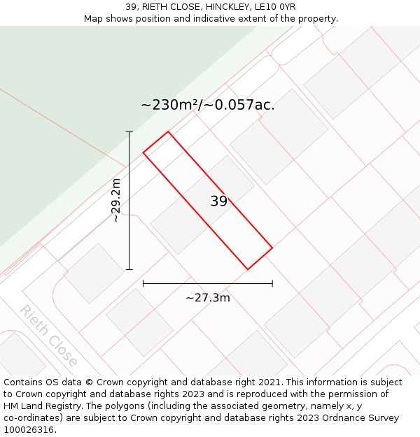 39, RIETH CLOSE, HINCKLEY, LE10 0YR: Plot and title map