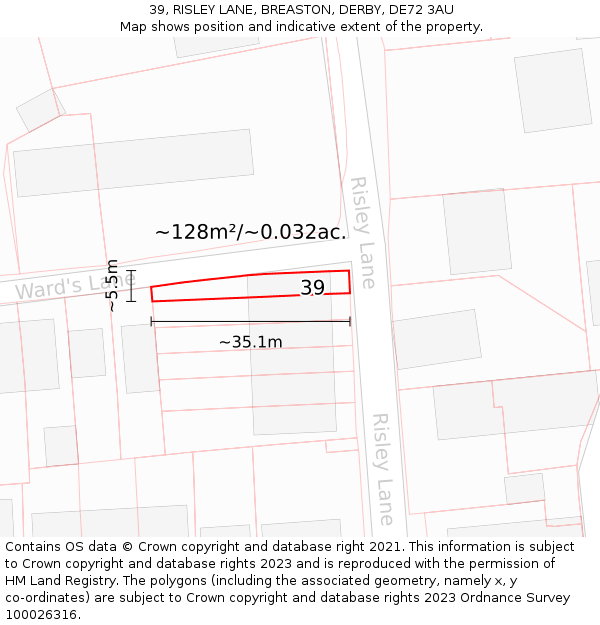 39, RISLEY LANE, BREASTON, DERBY, DE72 3AU: Plot and title map