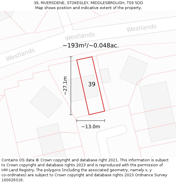 39, RIVERSDENE, STOKESLEY, MIDDLESBROUGH, TS9 5DD: Plot and title map