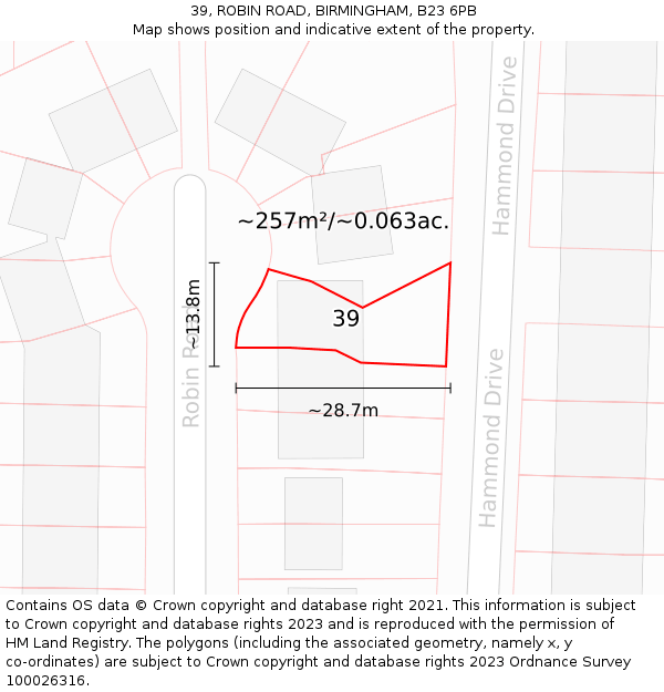 39, ROBIN ROAD, BIRMINGHAM, B23 6PB: Plot and title map