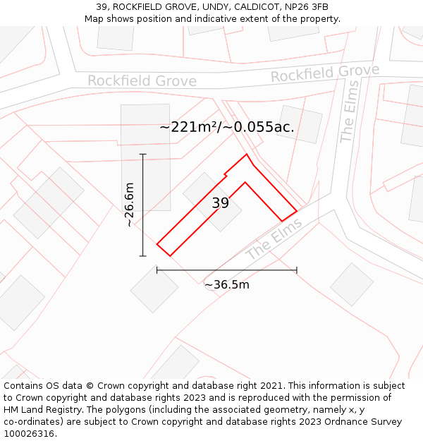 39, ROCKFIELD GROVE, UNDY, CALDICOT, NP26 3FB: Plot and title map