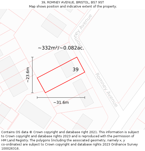 39, ROMNEY AVENUE, BRISTOL, BS7 9ST: Plot and title map