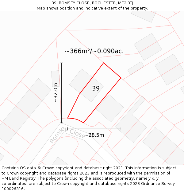 39, ROMSEY CLOSE, ROCHESTER, ME2 3TJ: Plot and title map