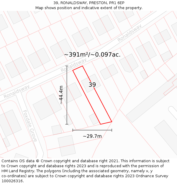 39, RONALDSWAY, PRESTON, PR1 6EP: Plot and title map