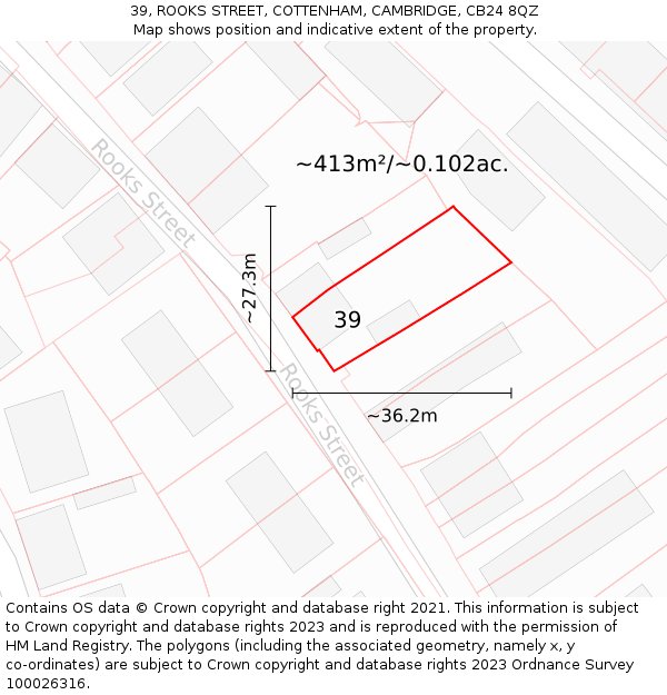 39, ROOKS STREET, COTTENHAM, CAMBRIDGE, CB24 8QZ: Plot and title map