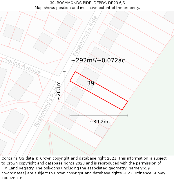 39, ROSAMONDS RIDE, DERBY, DE23 6JS: Plot and title map