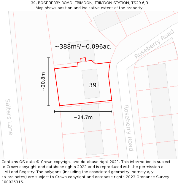 39, ROSEBERRY ROAD, TRIMDON, TRIMDON STATION, TS29 6JB: Plot and title map
