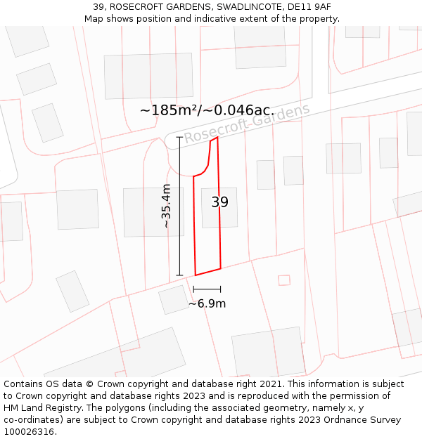 39, ROSECROFT GARDENS, SWADLINCOTE, DE11 9AF: Plot and title map