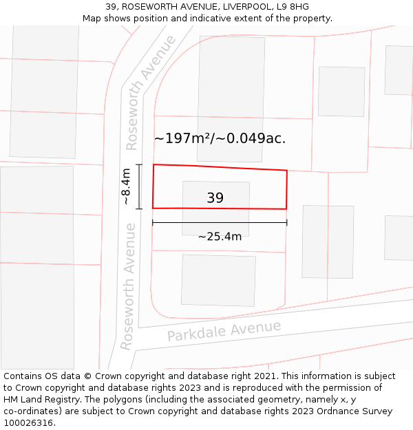 39, ROSEWORTH AVENUE, LIVERPOOL, L9 8HG: Plot and title map