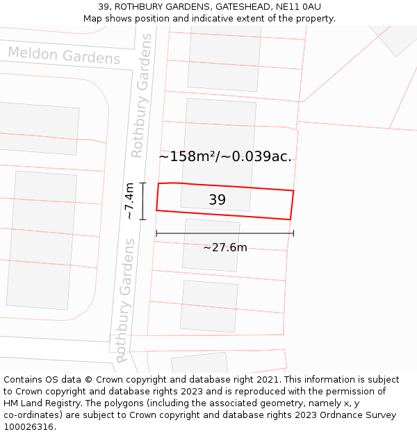 39, ROTHBURY GARDENS, GATESHEAD, NE11 0AU: Plot and title map