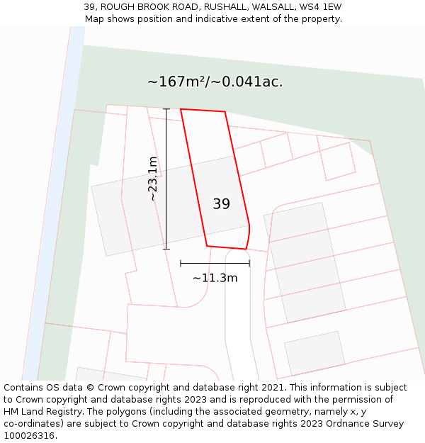 39, ROUGH BROOK ROAD, RUSHALL, WALSALL, WS4 1EW: Plot and title map