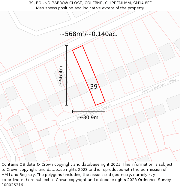 39, ROUND BARROW CLOSE, COLERNE, CHIPPENHAM, SN14 8EF: Plot and title map