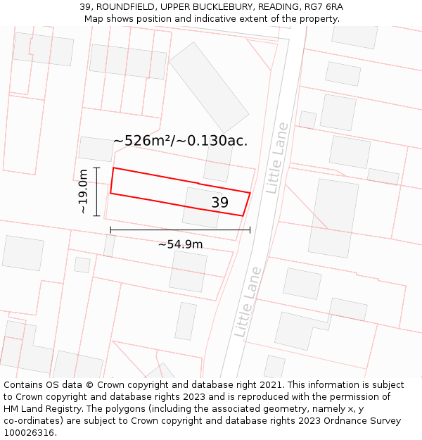 39, ROUNDFIELD, UPPER BUCKLEBURY, READING, RG7 6RA: Plot and title map