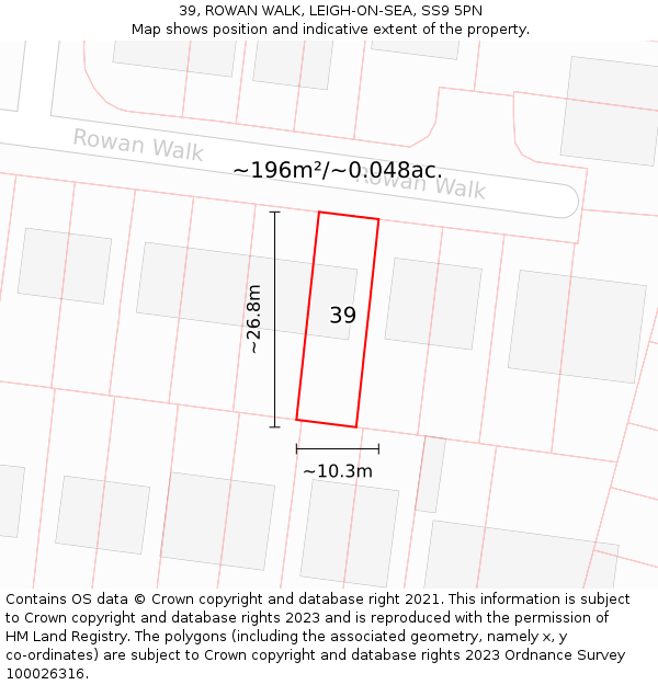 39, ROWAN WALK, LEIGH-ON-SEA, SS9 5PN: Plot and title map