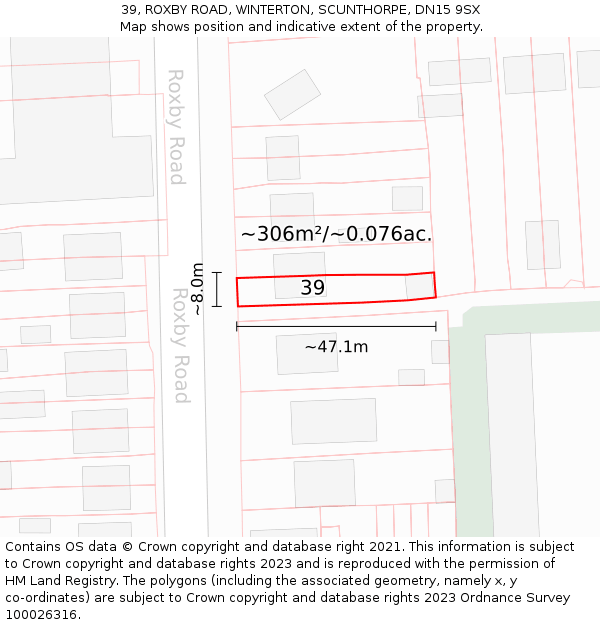 39, ROXBY ROAD, WINTERTON, SCUNTHORPE, DN15 9SX: Plot and title map