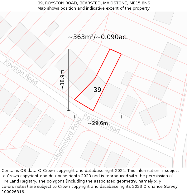 39, ROYSTON ROAD, BEARSTED, MAIDSTONE, ME15 8NS: Plot and title map