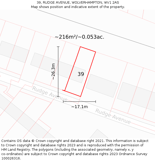 39, RUDGE AVENUE, WOLVERHAMPTON, WV1 2AS: Plot and title map