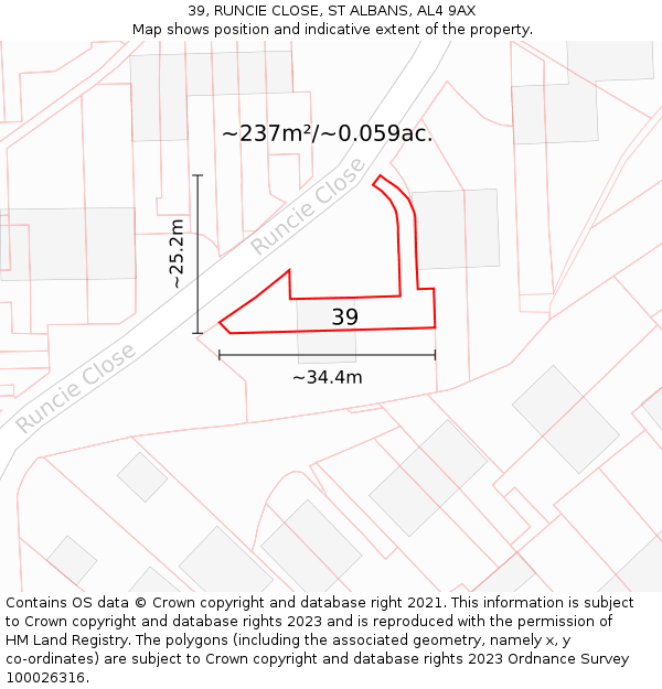 39, RUNCIE CLOSE, ST ALBANS, AL4 9AX: Plot and title map