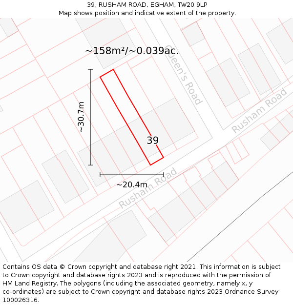 39, RUSHAM ROAD, EGHAM, TW20 9LP: Plot and title map