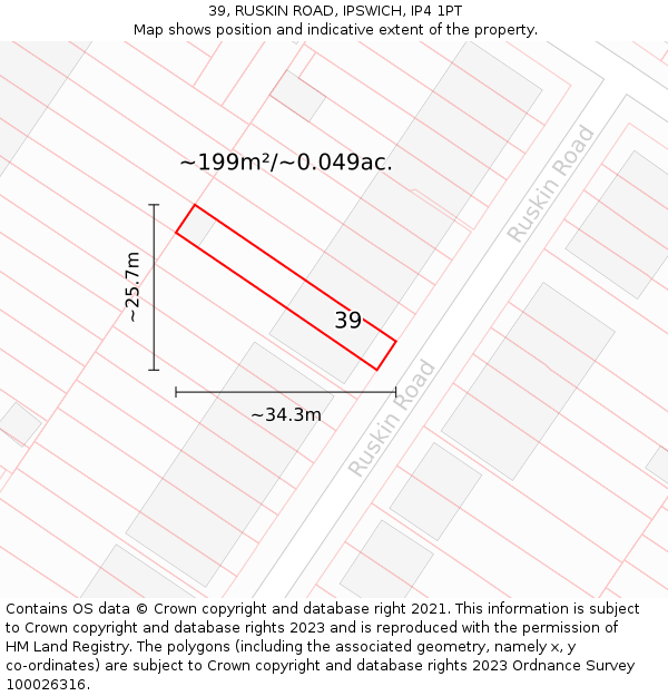 39, RUSKIN ROAD, IPSWICH, IP4 1PT: Plot and title map