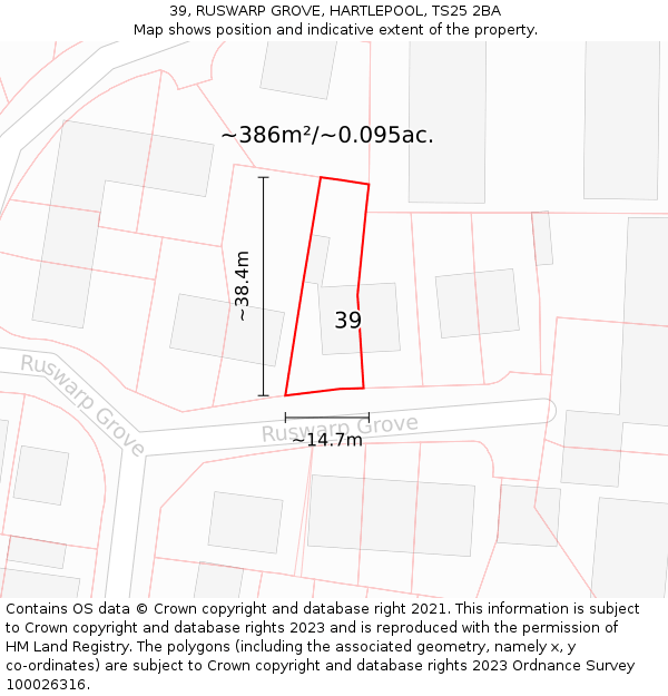 39, RUSWARP GROVE, HARTLEPOOL, TS25 2BA: Plot and title map