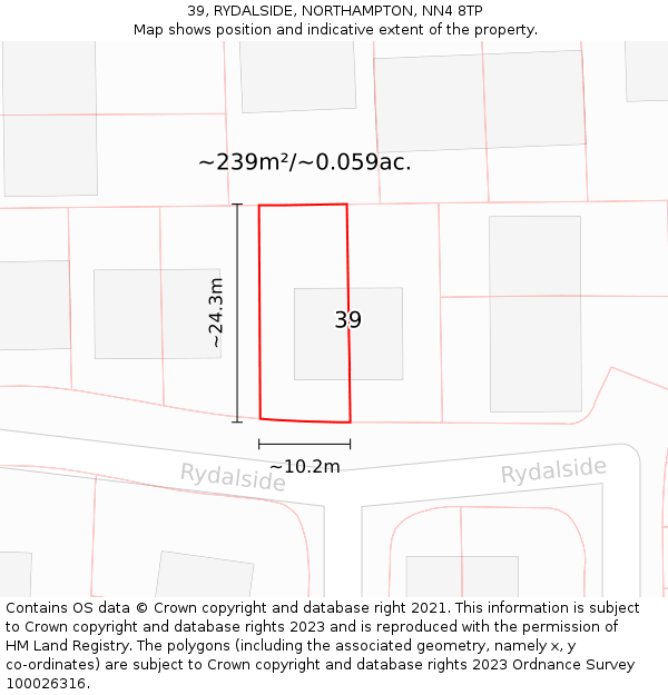 39, RYDALSIDE, NORTHAMPTON, NN4 8TP: Plot and title map