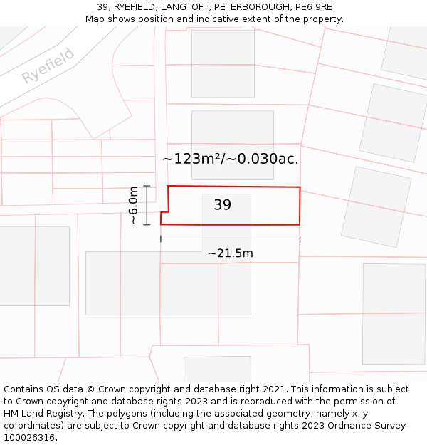 39, RYEFIELD, LANGTOFT, PETERBOROUGH, PE6 9RE: Plot and title map