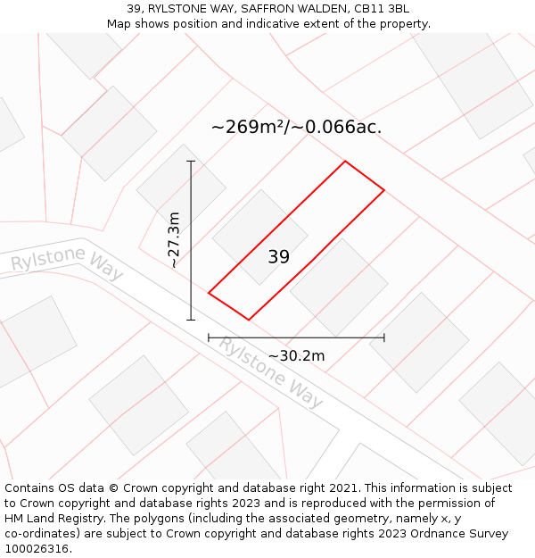39, RYLSTONE WAY, SAFFRON WALDEN, CB11 3BL: Plot and title map