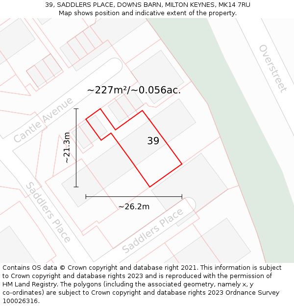 39, SADDLERS PLACE, DOWNS BARN, MILTON KEYNES, MK14 7RU: Plot and title map