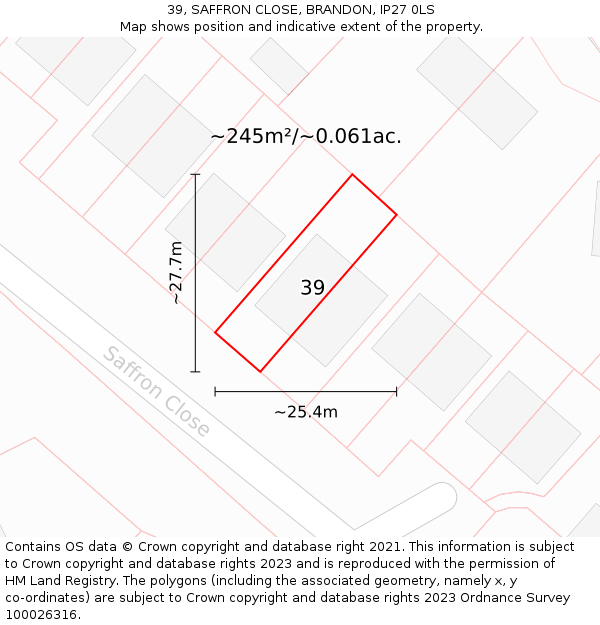 39, SAFFRON CLOSE, BRANDON, IP27 0LS: Plot and title map