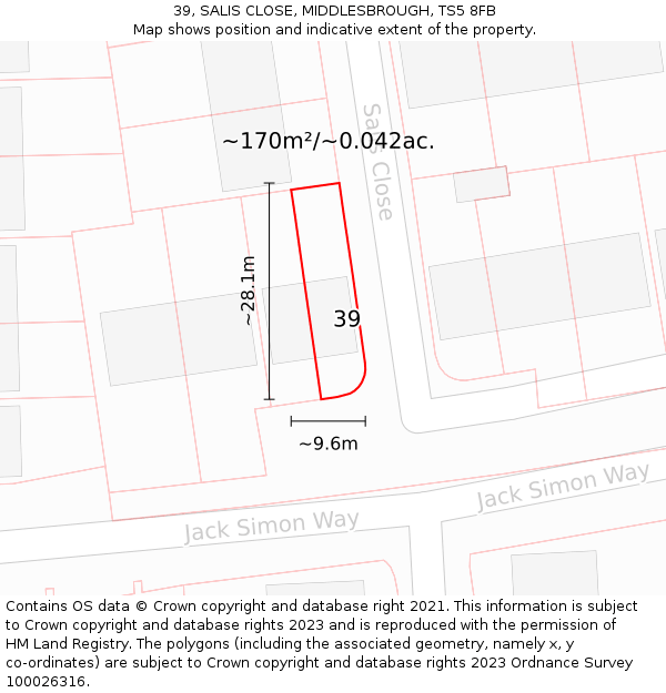 39, SALIS CLOSE, MIDDLESBROUGH, TS5 8FB: Plot and title map