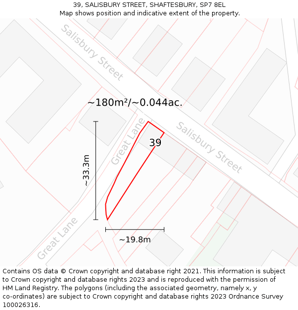 39, SALISBURY STREET, SHAFTESBURY, SP7 8EL: Plot and title map
