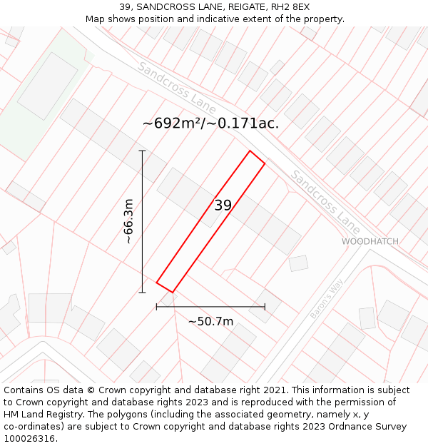 39, SANDCROSS LANE, REIGATE, RH2 8EX: Plot and title map