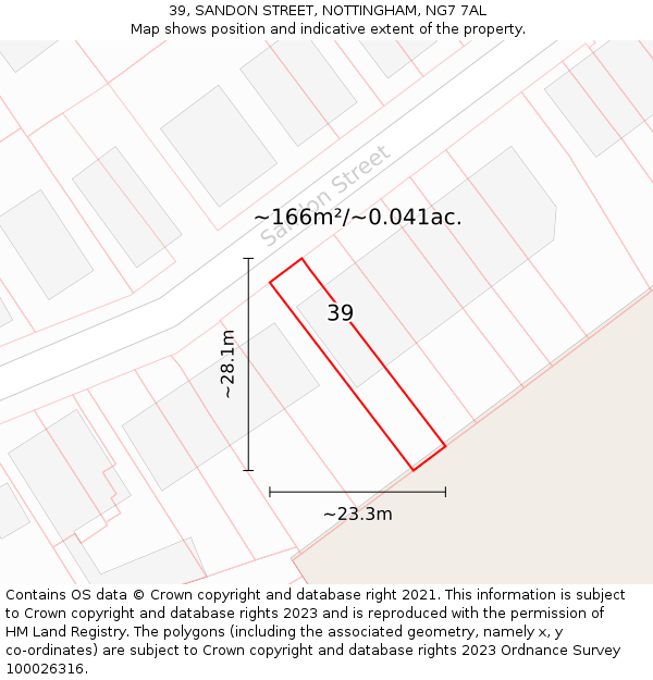 39, SANDON STREET, NOTTINGHAM, NG7 7AL: Plot and title map