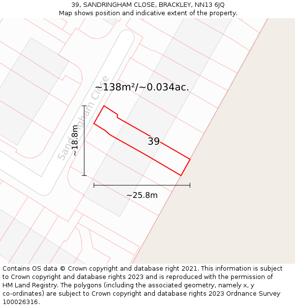 39, SANDRINGHAM CLOSE, BRACKLEY, NN13 6JQ: Plot and title map