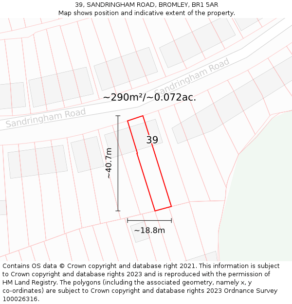 39, SANDRINGHAM ROAD, BROMLEY, BR1 5AR: Plot and title map