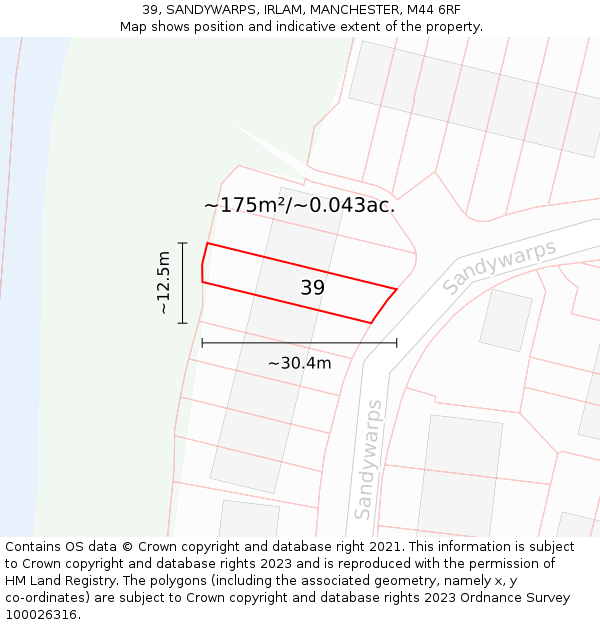 39, SANDYWARPS, IRLAM, MANCHESTER, M44 6RF: Plot and title map