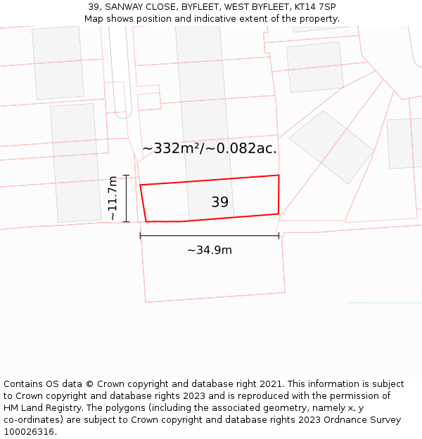 39, SANWAY CLOSE, BYFLEET, WEST BYFLEET, KT14 7SP: Plot and title map