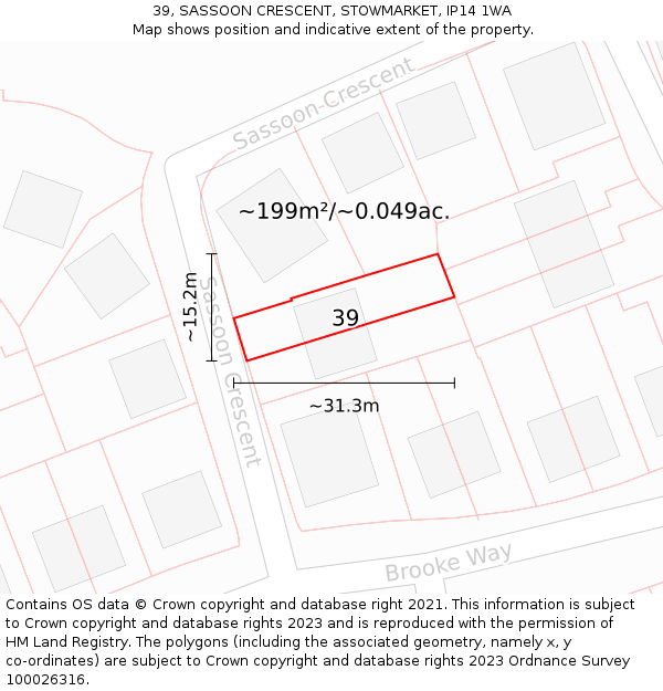 39, SASSOON CRESCENT, STOWMARKET, IP14 1WA: Plot and title map