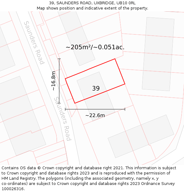 39, SAUNDERS ROAD, UXBRIDGE, UB10 0RL: Plot and title map