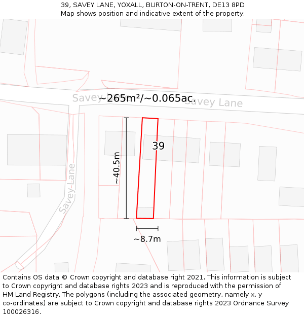 39, SAVEY LANE, YOXALL, BURTON-ON-TRENT, DE13 8PD: Plot and title map