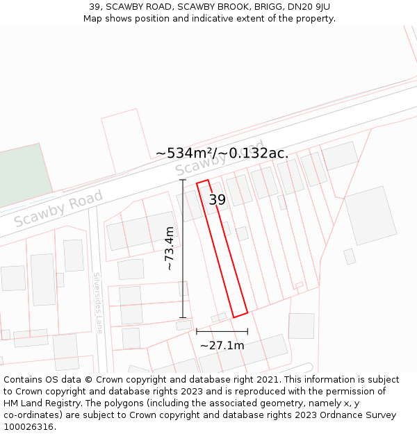 39, SCAWBY ROAD, SCAWBY BROOK, BRIGG, DN20 9JU: Plot and title map