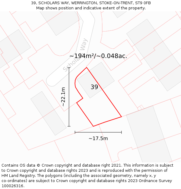39, SCHOLARS WAY, WERRINGTON, STOKE-ON-TRENT, ST9 0FB: Plot and title map